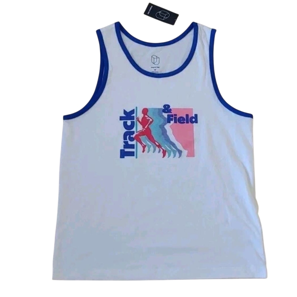 Men Track & Field Tank Top - White and Blue